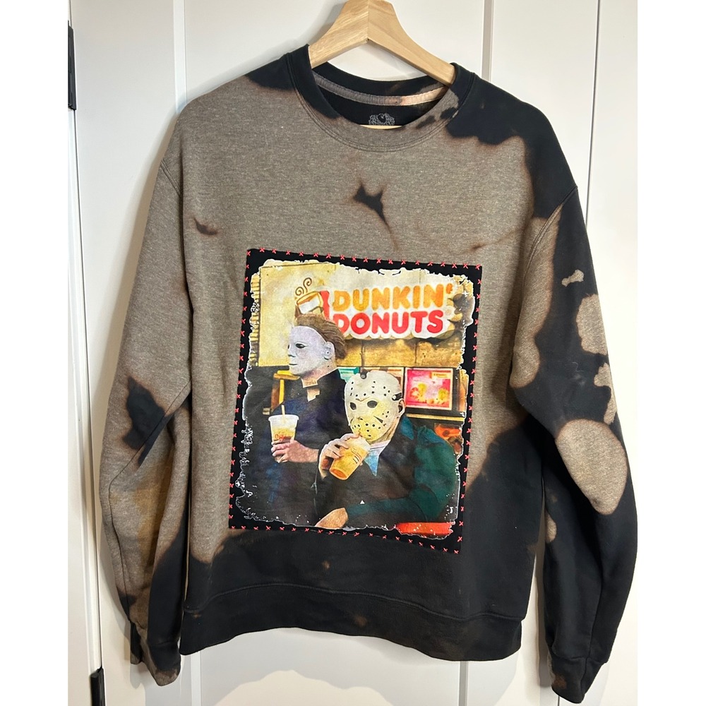 Halloween Michael Myers Jason Dunkin Donuts Bleach Wash Sweatshirt M